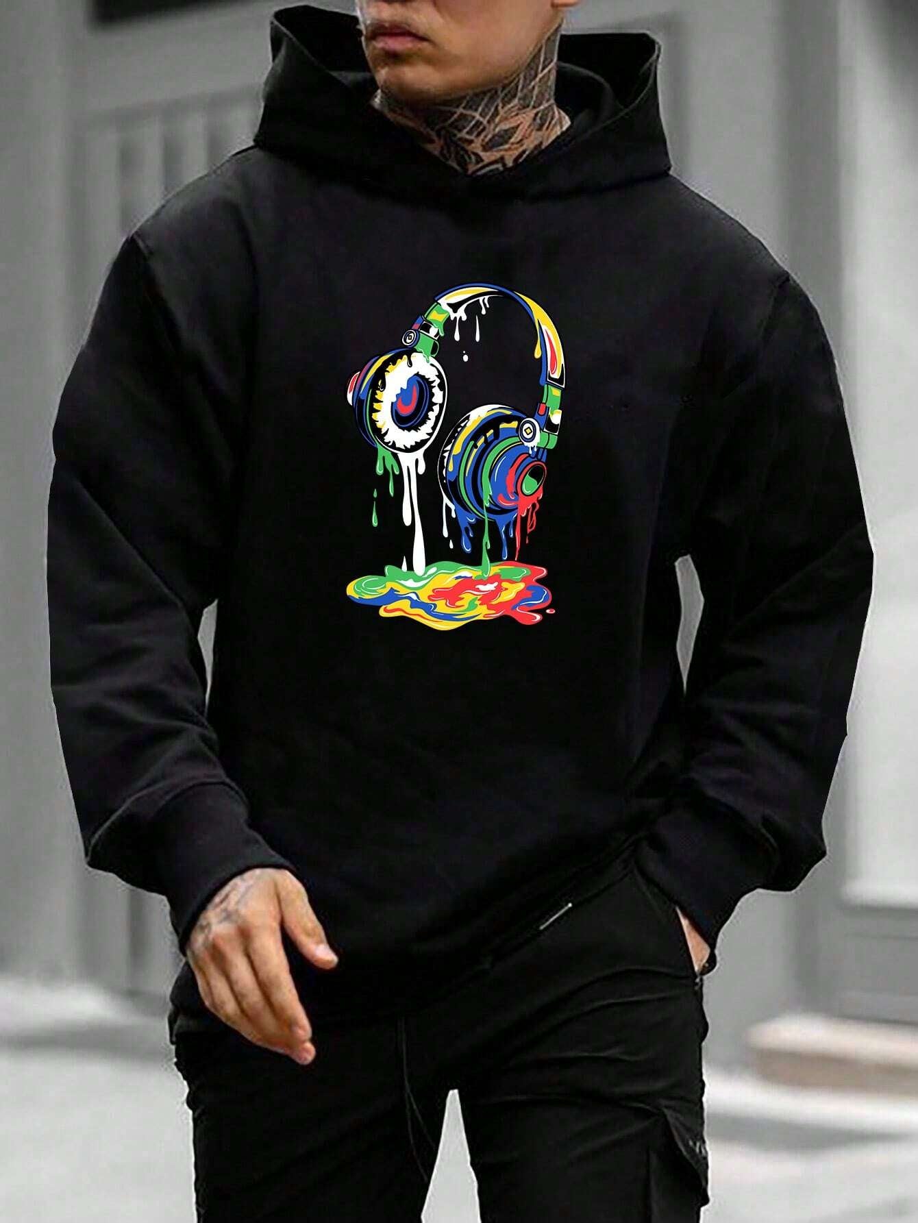 Manfinity Modagents Oversized Men'S Headphone Print Long Sleeve Casual Hoodie