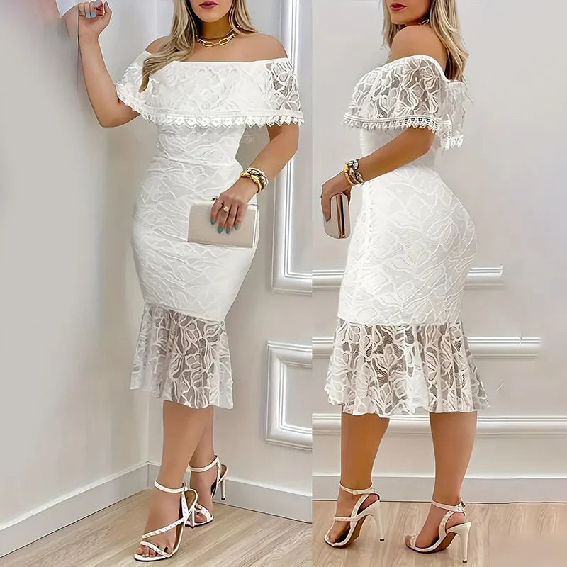 Women Elegant off Shoulder Lace Bodycon Dress