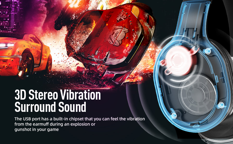 Kofire UG-05 Gaming Headphones 2.4G BT5.0 Wireless Headset With Mic RBG Light Vibration Bluetooth Earphone For PS4 PS5 PC Switch