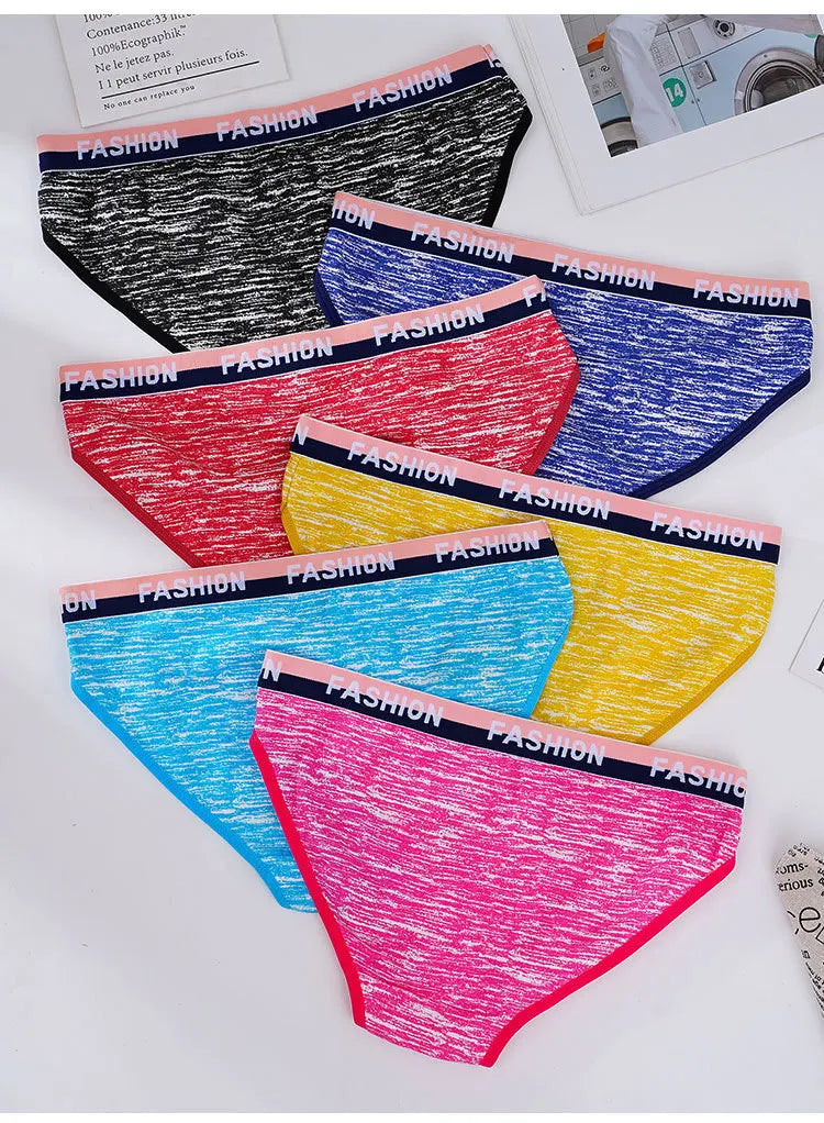 6PCS Low-Rise Letter Print Women's Underwear Set - Stretchy Cotton Blend Briefs with Trendy Decor, Comfy Sleep