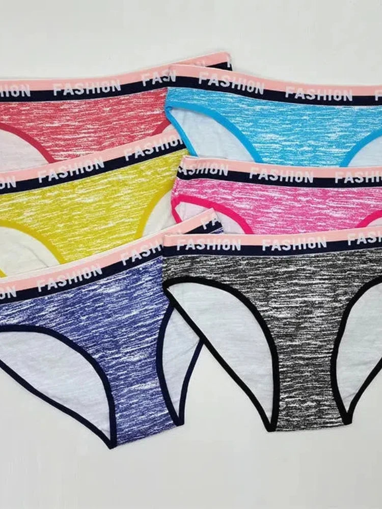 6PCS Low-Rise Letter Print Women's Underwear Set - Stretchy Cotton Blend Briefs with Trendy Decor, Comfy Sleep