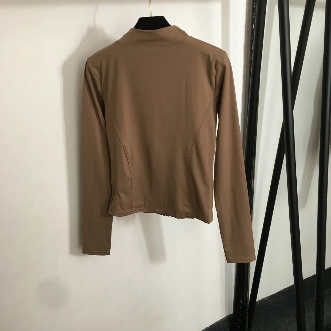 25 new women's yoga suit set for autumn and winter, tight zipper long sleeved jacket, tight pants long pants two-piece set