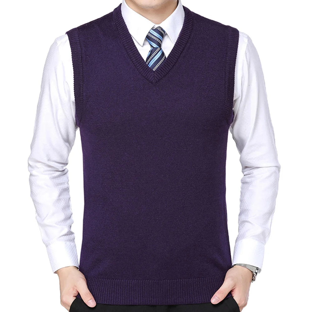 HOT SALES! Men Casual Winter Solid Color V Neck Sleeveless Knitted Woolen Plus Size Vest Knitted Woolen Vest Men Suit Vest