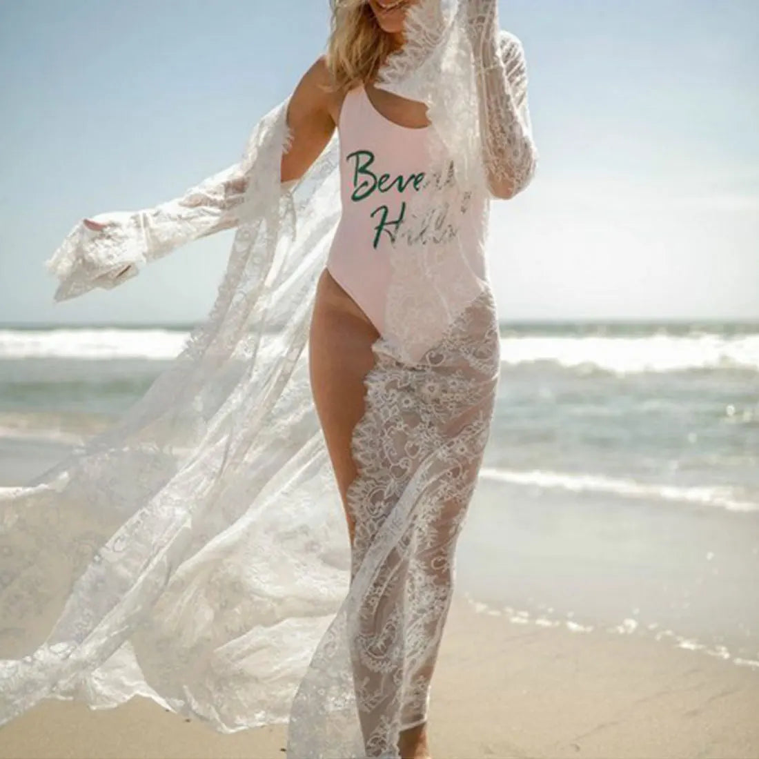 2021 Boho White Crochet Knitted Beach Cover Up Dress Tunic Long Pareos Bikinis Cover Ups Swim Cover Up Robe Plage Beachwear
