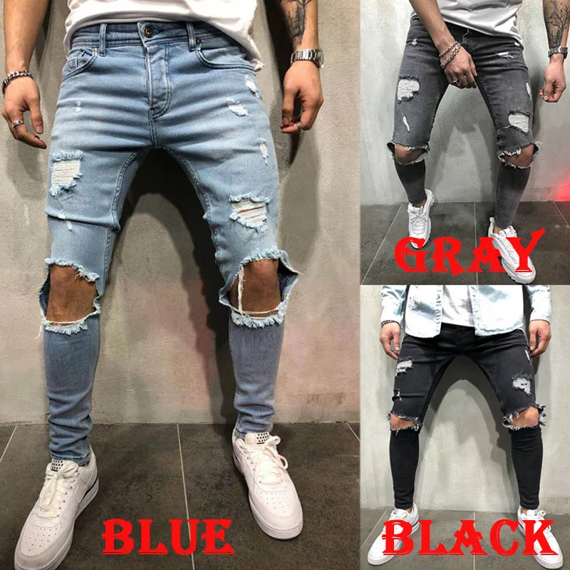 New Ripped jeans for men Fashion casual slim denim pencil pants Men's clothing trousers S-4XL Drop shipping