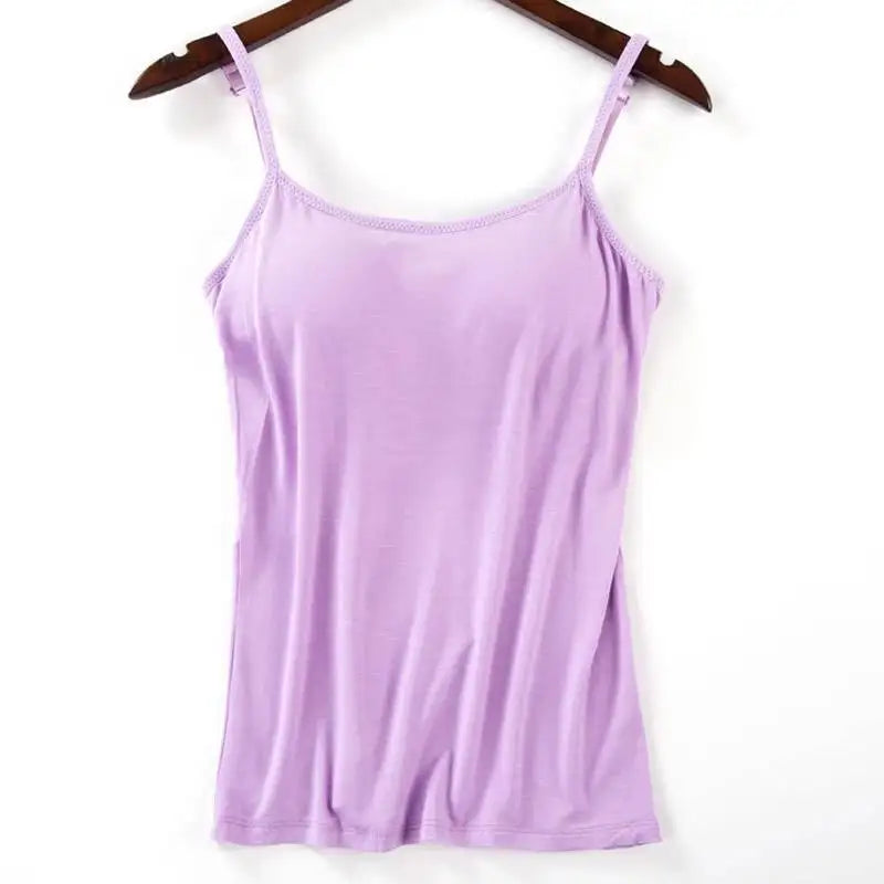 2021 Women Padded Bra Tank Top Women Spaghetti Cami Top Vest Female Camisole With Built In Bra