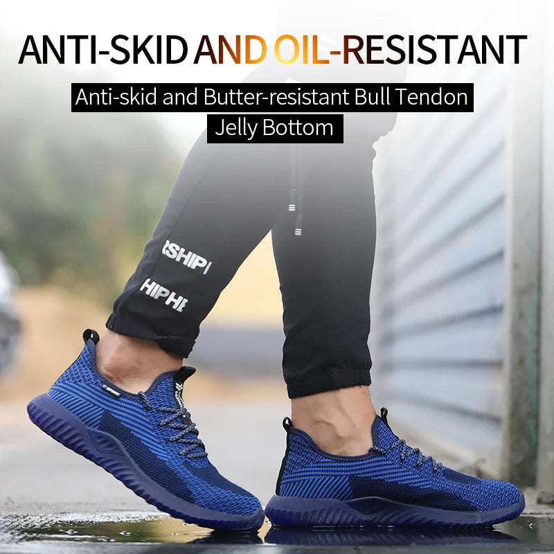SUADEX Men Steel Toe Safety Work Shoes Breathable Lightweight Comfortable Industrial Construction Shoes Puncture Proof Antislip