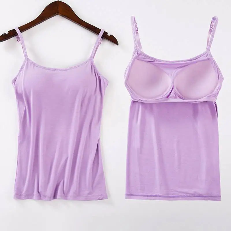 2021 Women Padded Bra Tank Top Women Spaghetti Cami Top Vest Female Camisole With Built In Bra