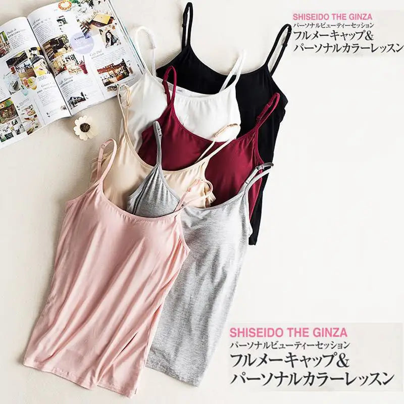 2021 Women Padded Bra Tank Top Women Spaghetti Cami Top Vest Female Camisole With Built In Bra