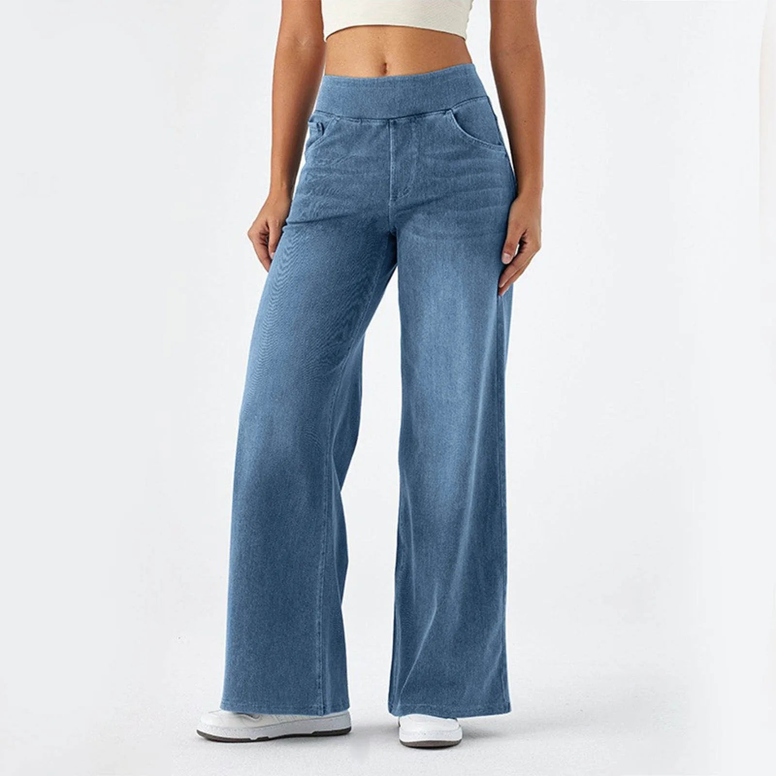 Baggy Ladies Wide Leg Trousers With Elastic Waistband High Waist Stretch Vertical Tube Trousers Stylish Womens' Casual Pants