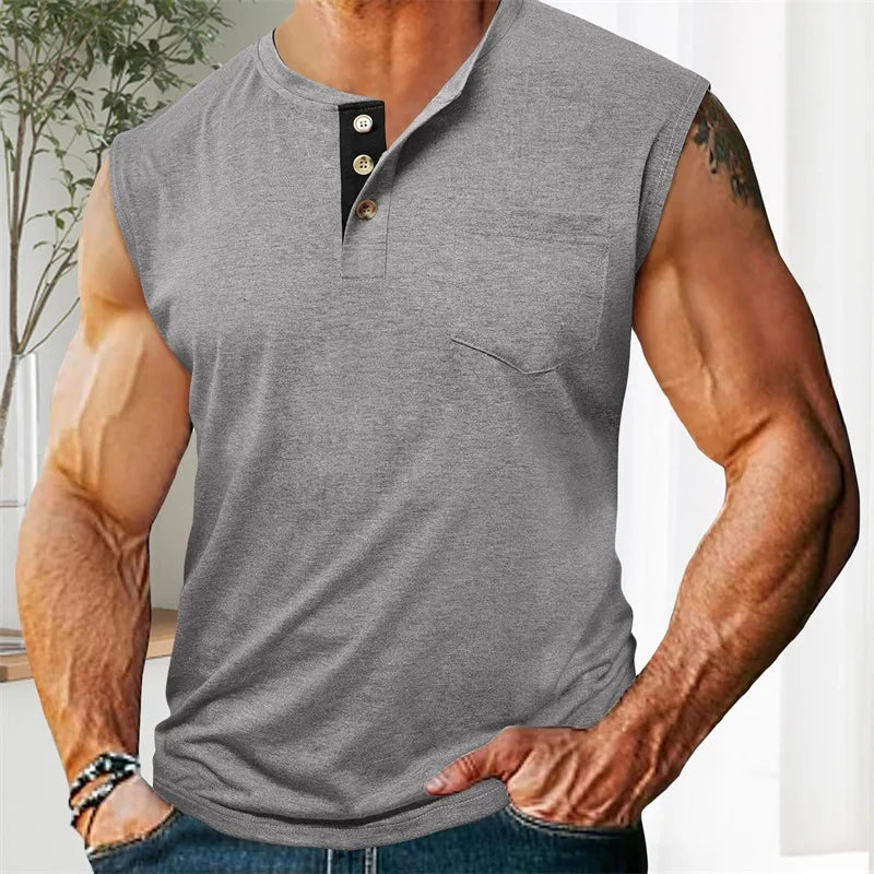Men s Athletic Tank Top Sleeveless Basketball Shirt Quick-Dry Breathable Muscle Fitness Sports Vest with Button Detail