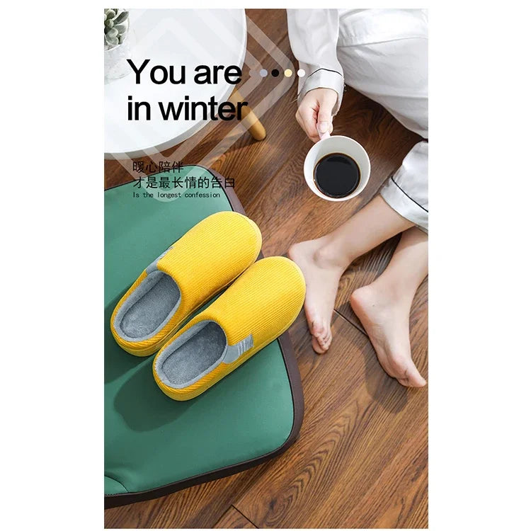 New Winter Household Warm Furry Women Men Shoes Indoor Slippers Bedroom Cotton Slippers  Plush Home Slippers Ladies Flip Flops