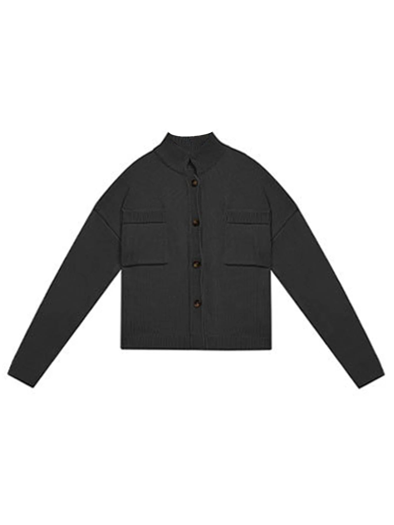 Women Cardigans Long Sleeve Button Up Knit Cardigan with Pockets Stand Collar Causal Fall Warm Sweater Solid Color Comfy Outwear