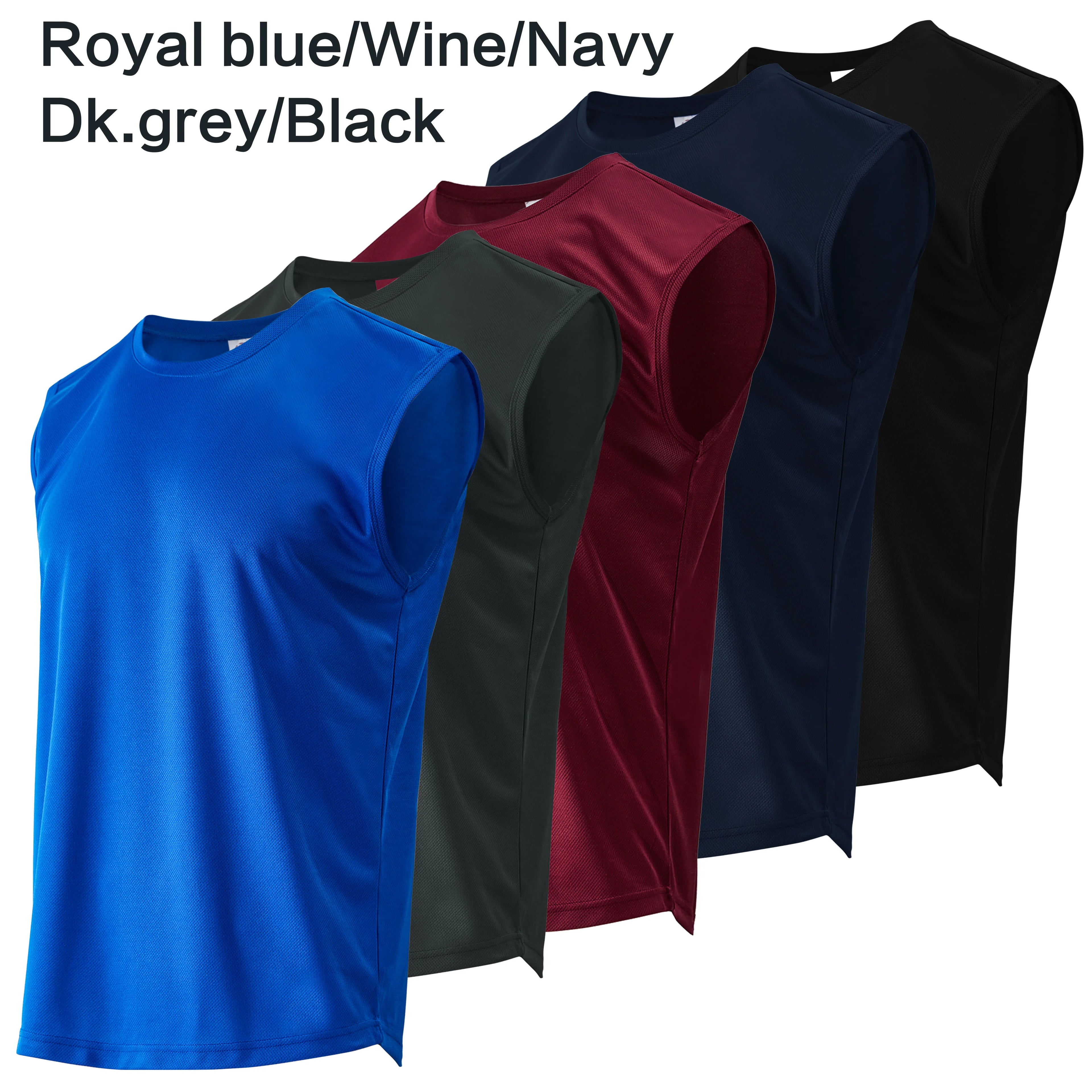 5-piece summer men's quick drying solid color sleeveless sports vest suitable for fitness training and outdoor activities