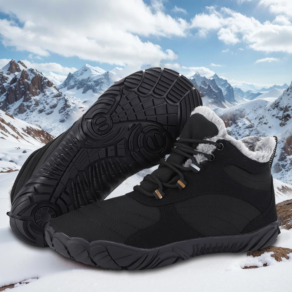 Winter Plush Snow Boots Warm Fur Shoes Non Slip Wide Toe Box Barefoot Shoes Waterproof Outdoor Trekking Shoes for Hiking Walking