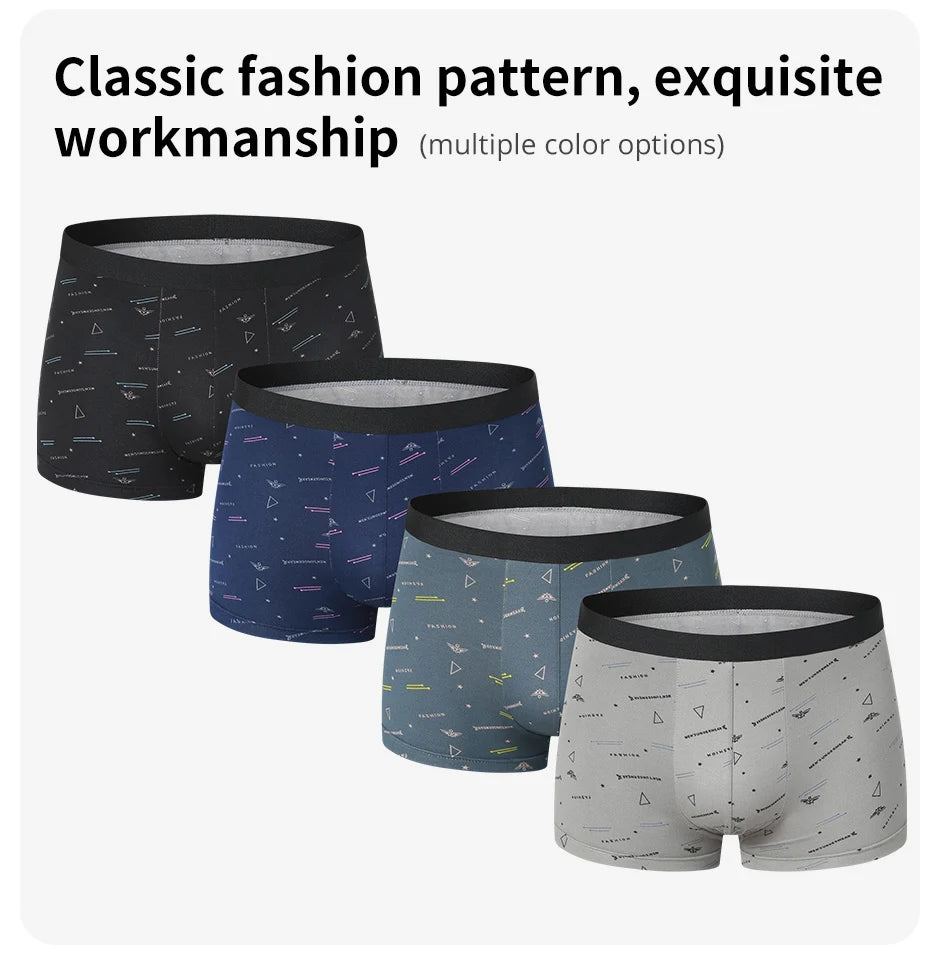 4 Pieces European and American Size MEN'S FASHION Printed Boxer Underwear Comfortable Swimming Trunks Oversized Underwear Shorts