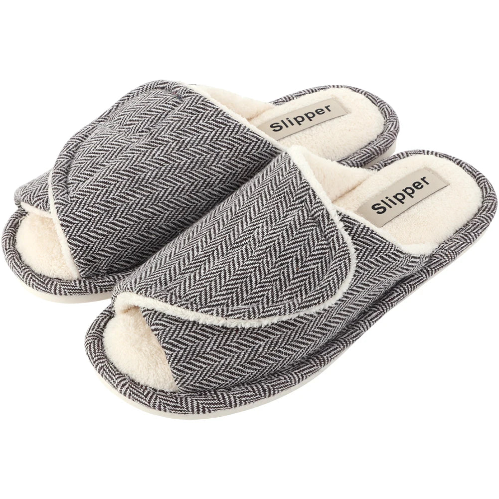 Plush House Slippers Hook and Loop Slippers Non-Slip Open Toe Slippers Comfortable Soft Indoor Slippers for Indoor Outdoor