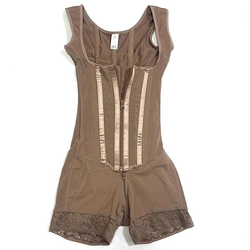 Body Shaper Shapewear Women Bodysuit Colombian Fajas 9-bone High Compression Girdle Double Tummy Control,Open Crotch with Zipper