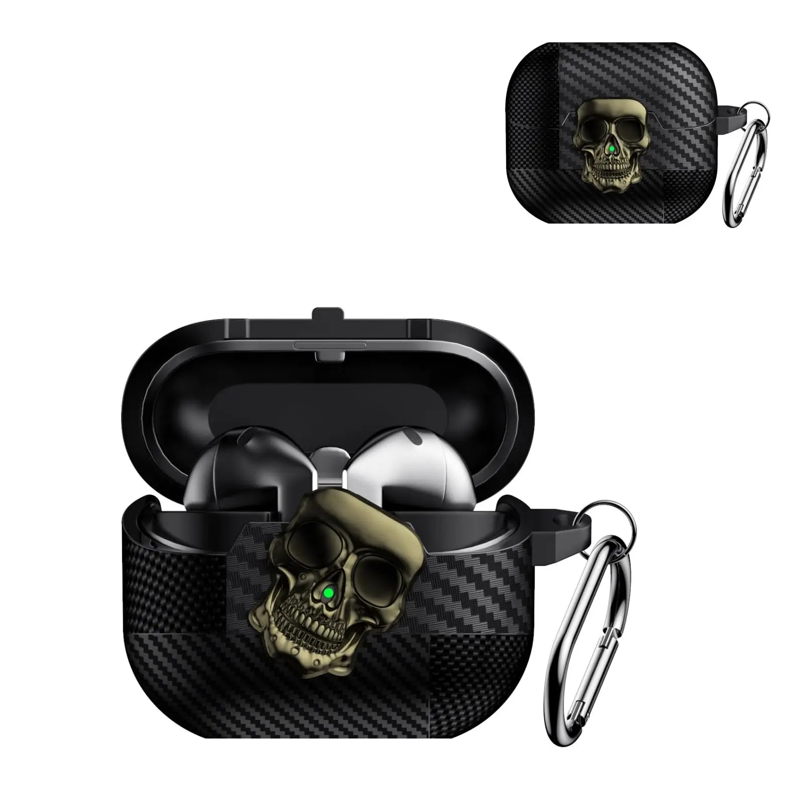 New For Samsung Galaxy Buds 3 Pro with Keychain & Cleaner Kit Funny Skull Carbon Fiber Protective Case For Samsung Galaxy Buds 3