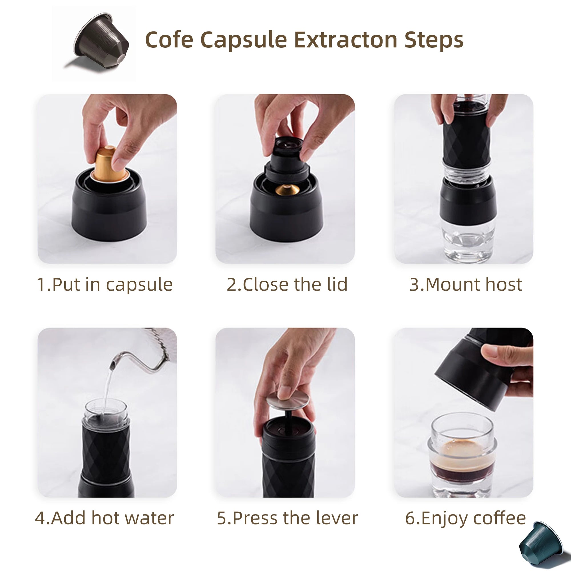 BioloMix Portable Coffee Maker Espresso Machine Hand Press Capsule Ground Coffee Brewer Portable for Travel and Picnic