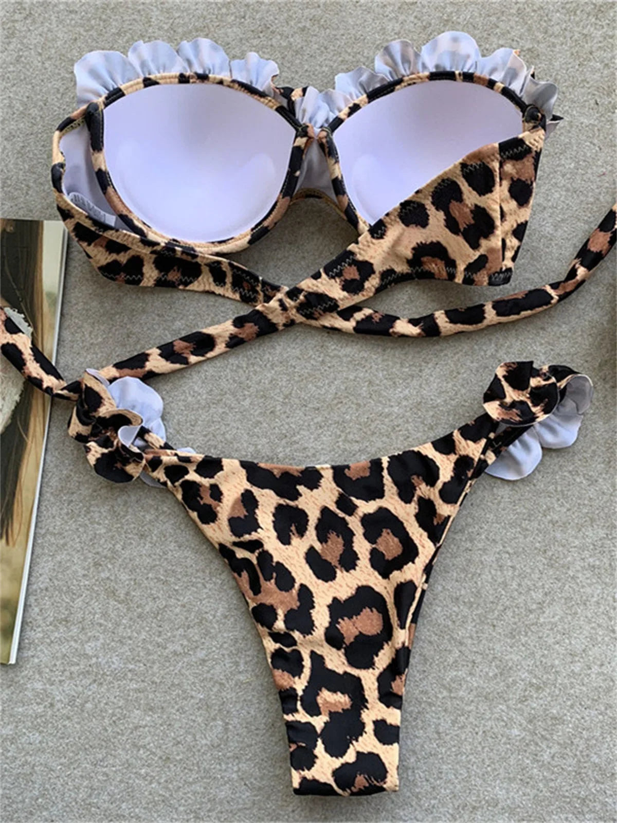 Animal Print Leopard Bikini Push Up Swimsuit Sexy Women Bikini Set 2024 Brazilian Bathing Suit Bandeau Thong Swimwear Beach Wear
