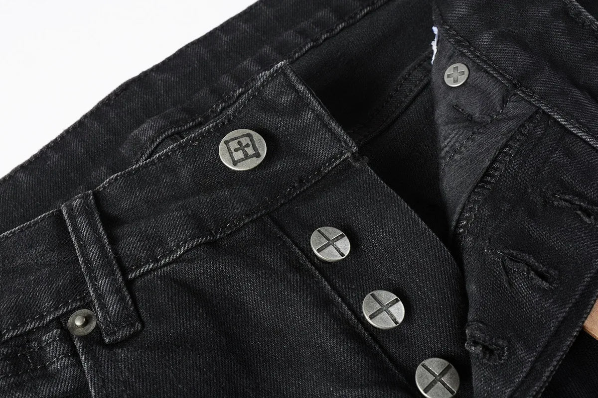 2025 New Fashion Trend High Quality Jeans Classic Retro American High Street Ripped Gray Paint Washed Skinny Jeans Men
