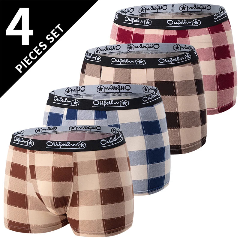4 Pack European and American MEN'S Solid Color Boxer Underwear Comfortable Swimming Trunks Oversized Juvenile Boxer Underwear