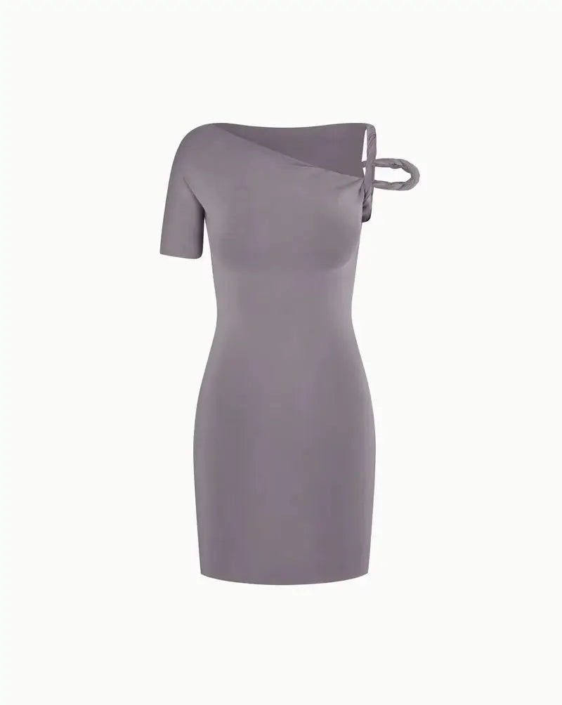 Kylie style~KHY asymmetrical off shoulder twisted strap dress sexy elastic slim fit hip hugging short skirt