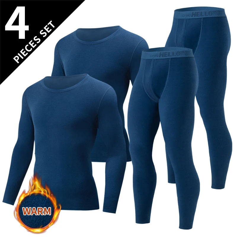 1/2/4-Piece Men's Fall/Winter Thermal Underwear Fashion Joker Long-sleeved Trousers Home Suit Youth Sports Elastic Waist Pants