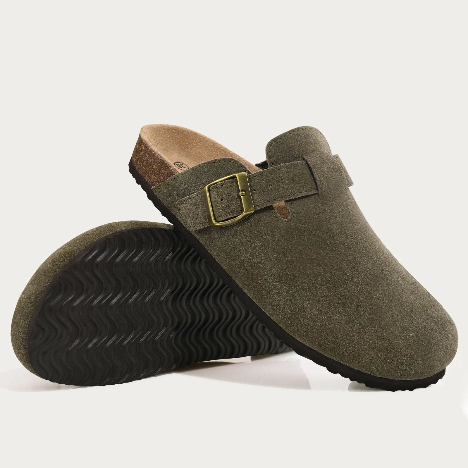 Fashion Women's Suede Mules Slippers Men Clogs Cork Insole Sandals With Arch Support Outdoor Beach Slides Home Shoes