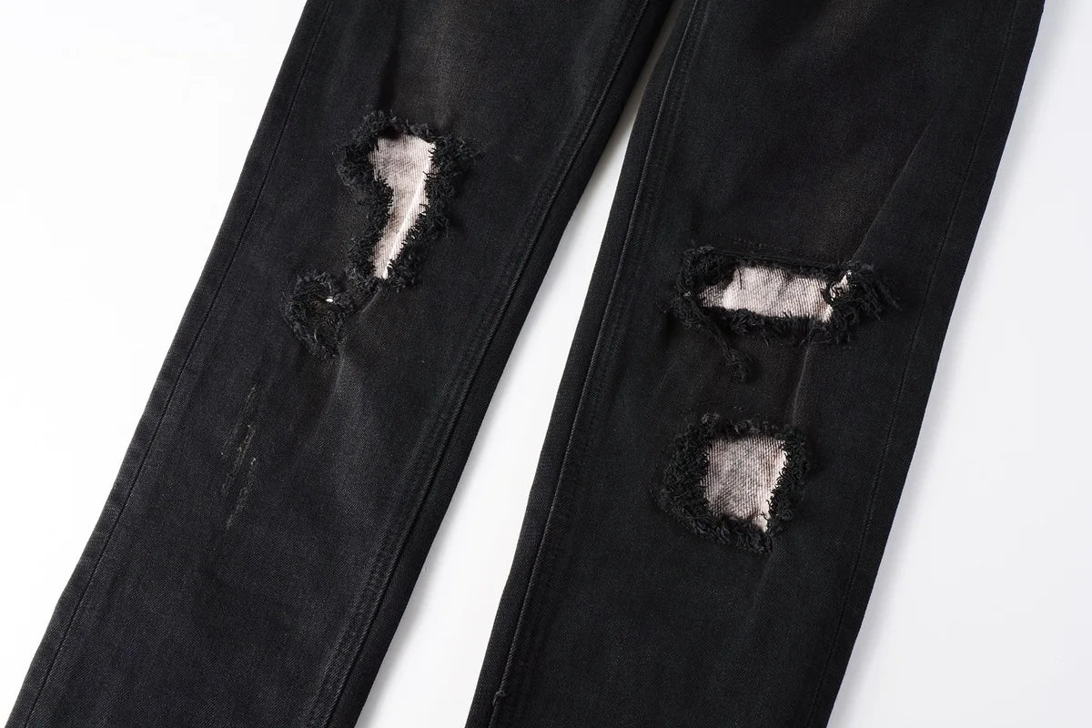 2025 New Fashion Trend High Quality Jeans Classic Retro American High Street Ripped Gray Paint Washed Skinny Jeans Men