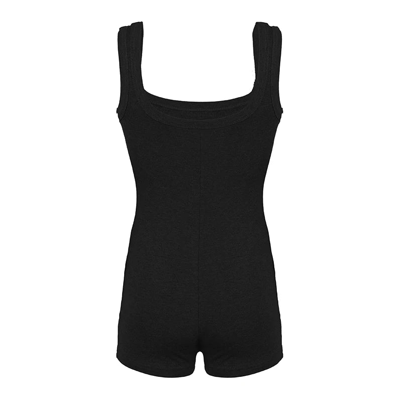 BIIKPIIK Solid Square Collar Women Rompers Casual Sleeveless Knit Playsuits Sporty Jogging Slim Fit Overalls Body-shaping Summer