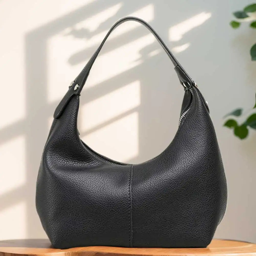 Women Vintage Underarm Bag PU Leather Simple Shoulder Purse Solid Color Casual Armpit Handbag Female Commute Bag