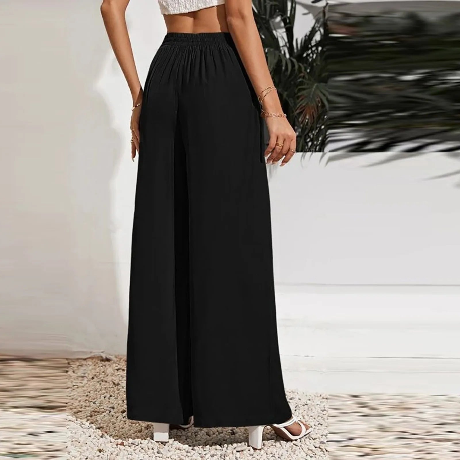 Women's Wide Leg Pants High Waist Casual trousers Solid Color Elastic Waist Tie Belt Loose Sweatpants gym pantalones de mujer