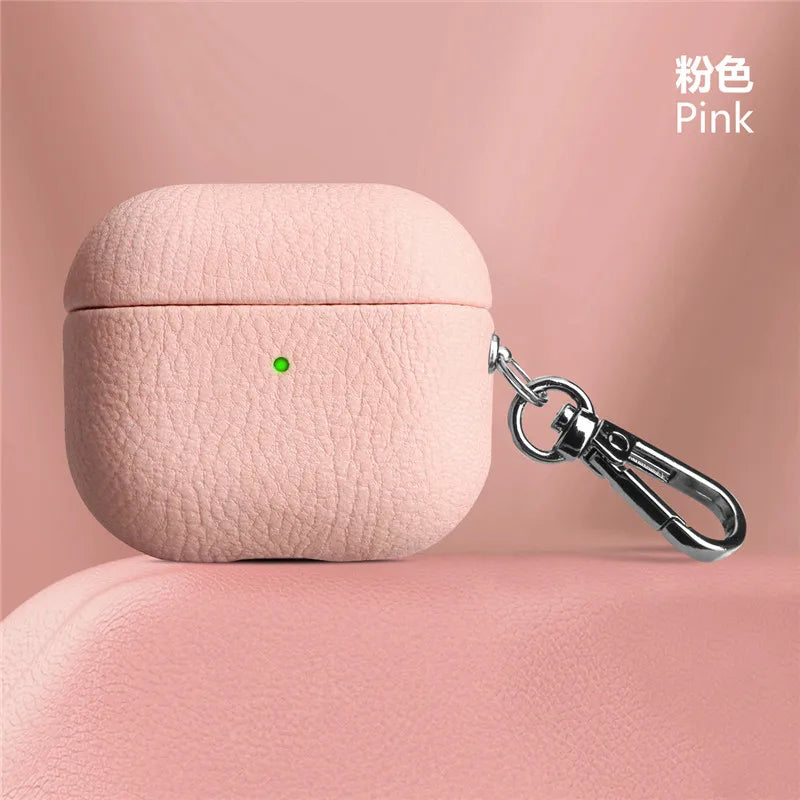 Genuine Leather For AirpPods Pro 2 Case AirPods 1 2 3 cover Bluetooth Earphone Accessories Lychee Pattern Cowhide With Buckle