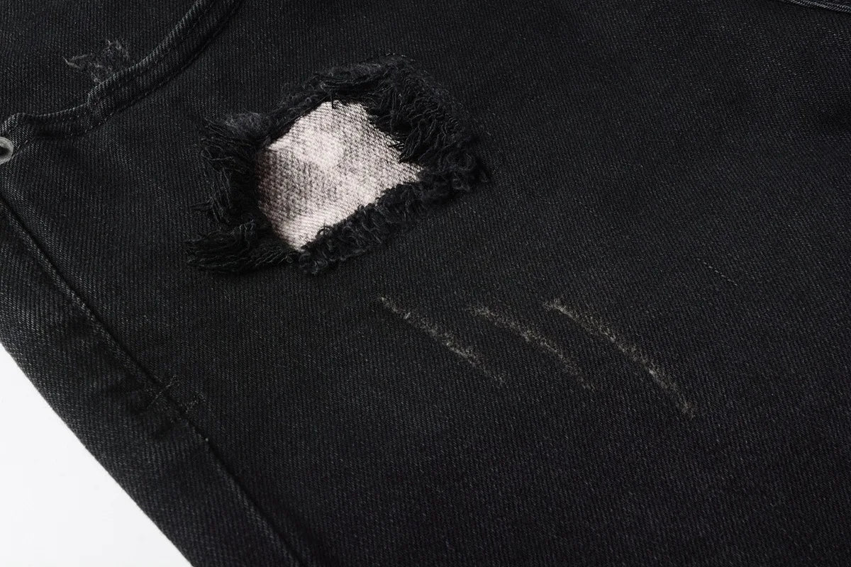 2025 New Fashion Trend High Quality Jeans Classic Retro American High Street Ripped Gray Paint Washed Skinny Jeans Men
