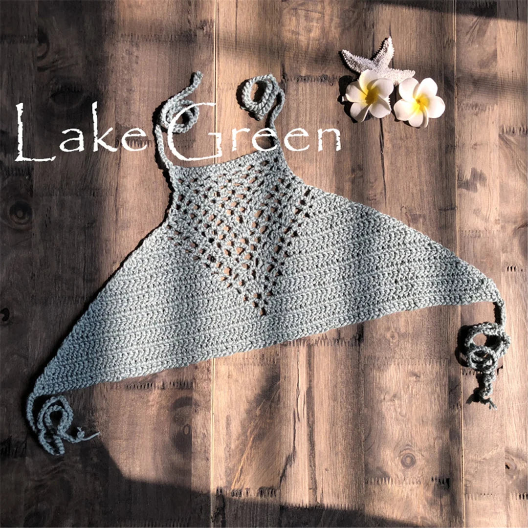 7 Colors Crochet Knitted Halter Bikini Top Female Swimsuit Women Swimwear Bather Bathing Suit Swim Hollow Out Beach Top V4192
