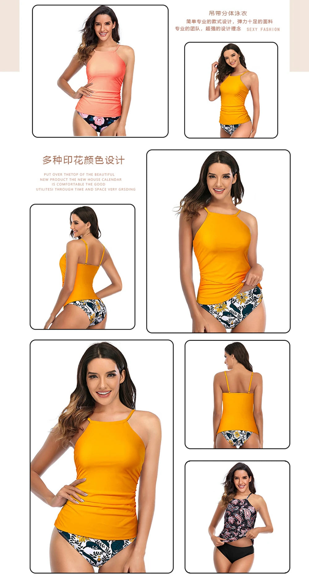 13 Colors Women Conservatively Cover Belly Tankini Set Padded Top With Adjustable Shoulder Straps Elastic Slim Knitted Beachwear