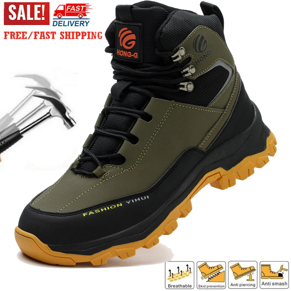 Safety Shoes Steel Toe Boots for Men Slip Resistant Work Shoes Anti-Puncture Anti-smash Work Sneakers Protective Shoes