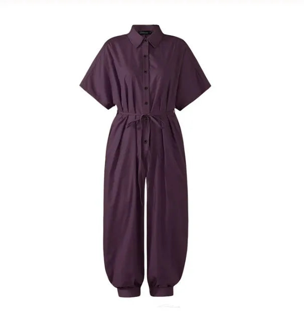 2025 Summer New Dot Leopard Print Jumpsuit Women Short Sleeve Leace-up Pocket Casual Jumpsuits Fashion Vintage Ladies Bodysuits