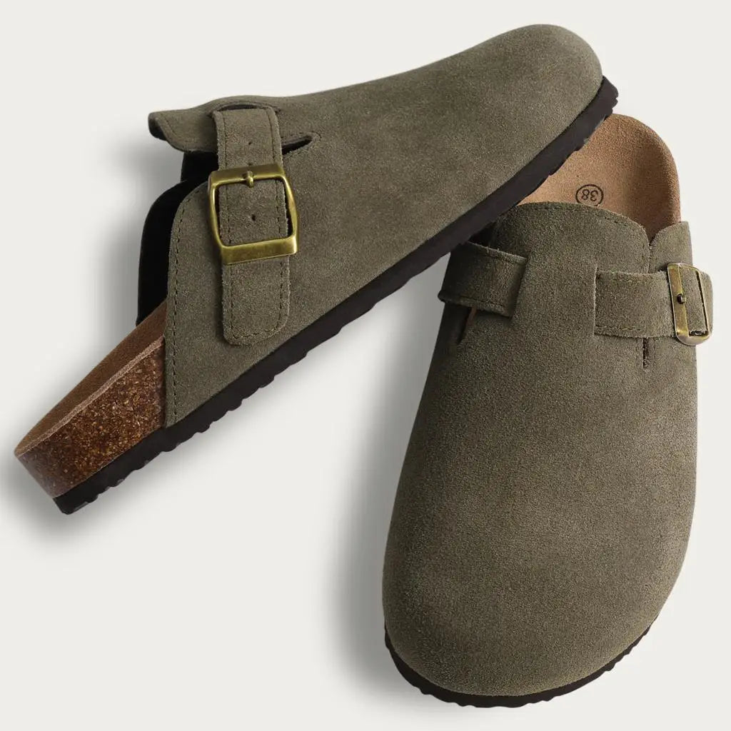 Comwarm Fashion Men's Suede Mules Slippers New Women Clogs Cork Insole Sandals With Arch Support Outdoor Beach Slides Home Shoes