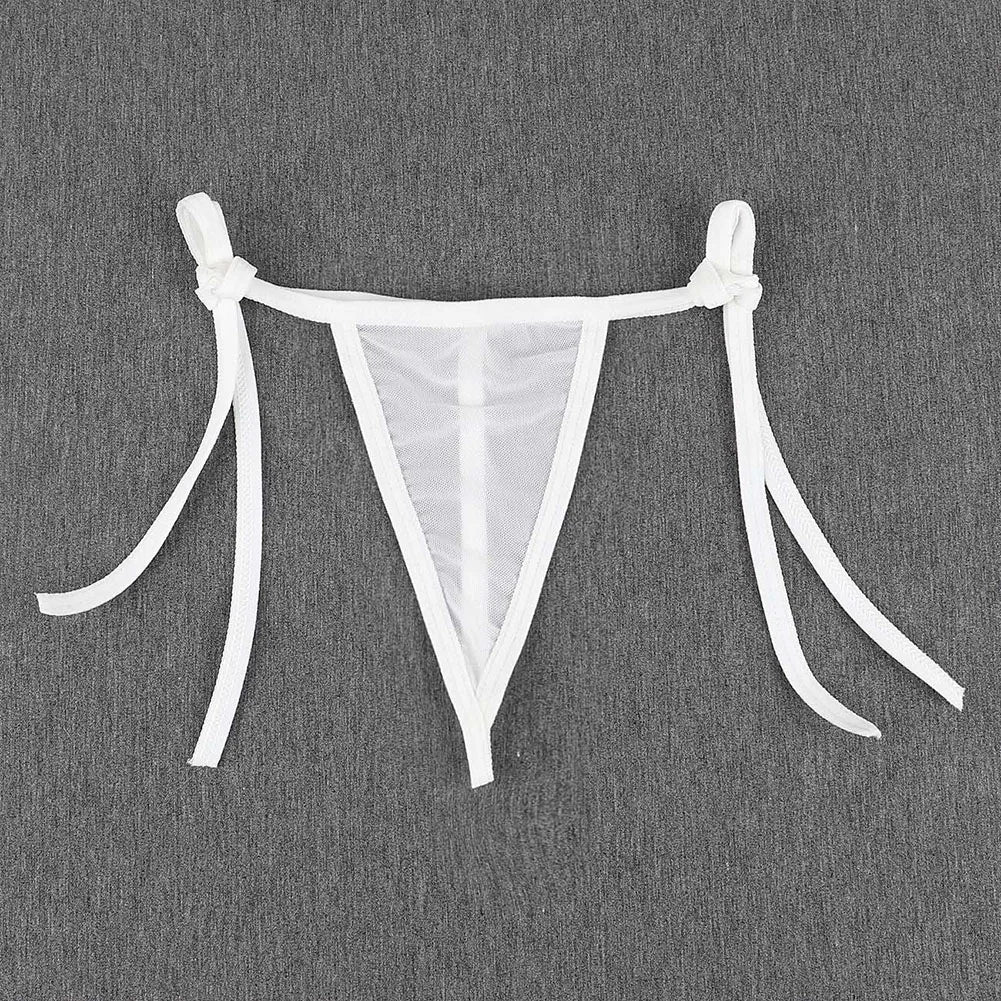 Womens Sexy Mesh Strap Lingerie Bikini Swimwear Bra With Tie Side Thong Beachwear Strap Bra Underwear Set Casual Female Bikini