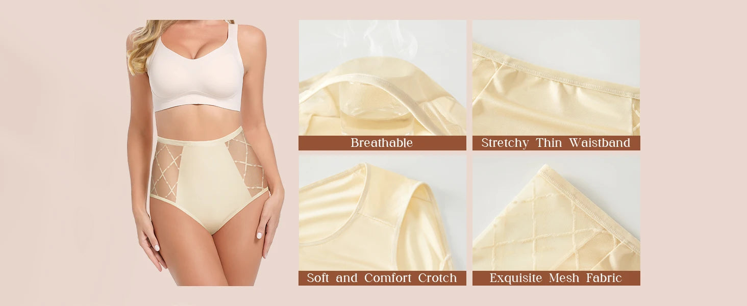 MEIYATING Women's Underwear High Waisted Seamless Ladies Underwear Panties Full Coverage Silky Briefs 4 Pack