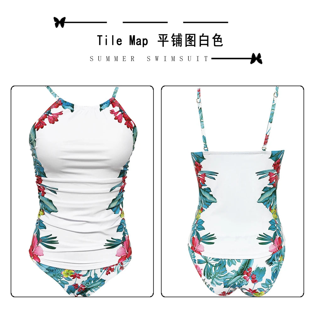 13 Colors Women Conservatively Cover Belly Tankini Set Padded Top With Adjustable Shoulder Straps Elastic Slim Knitted Beachwear
