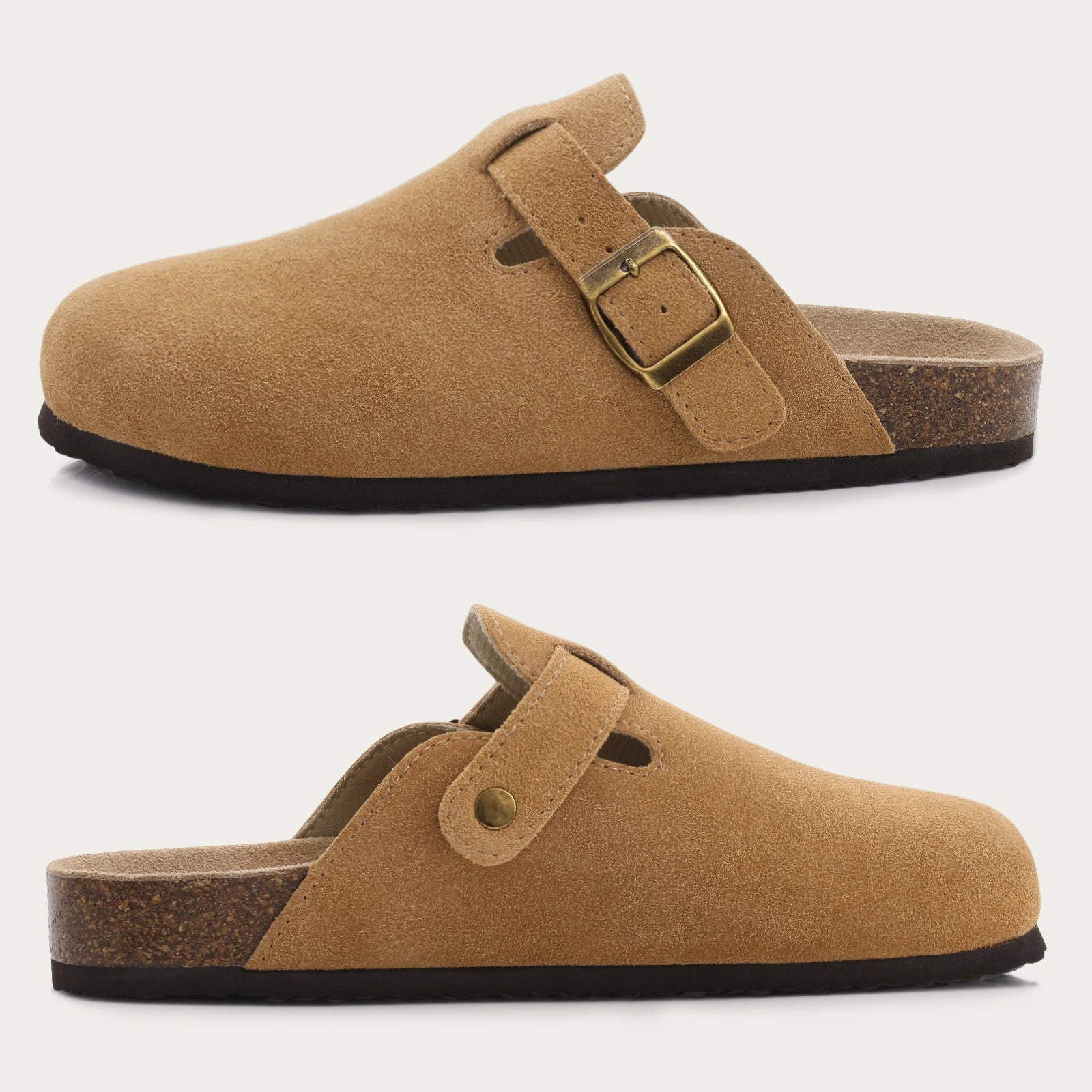 Fashion Women's Suede Mules Slippers Men Clogs Cork Insole Sandals With Arch Support Outdoor Beach Slides Home Shoes