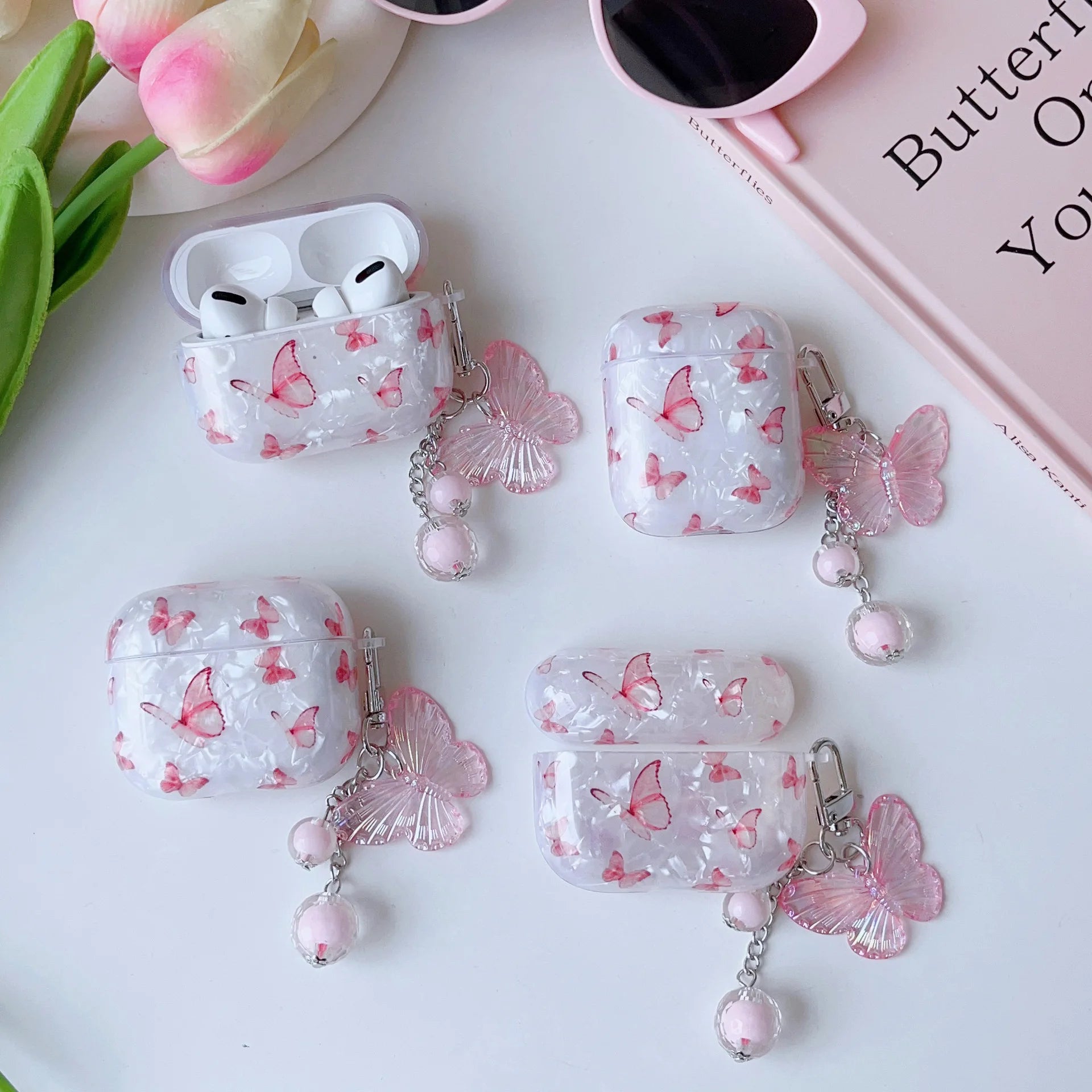 For Airpods Pro 2 Case Transparent Shell Pink Butterfly Case Headphone Cover Headset Shell For Apple Airpod 3 Pro 2nd Generation
