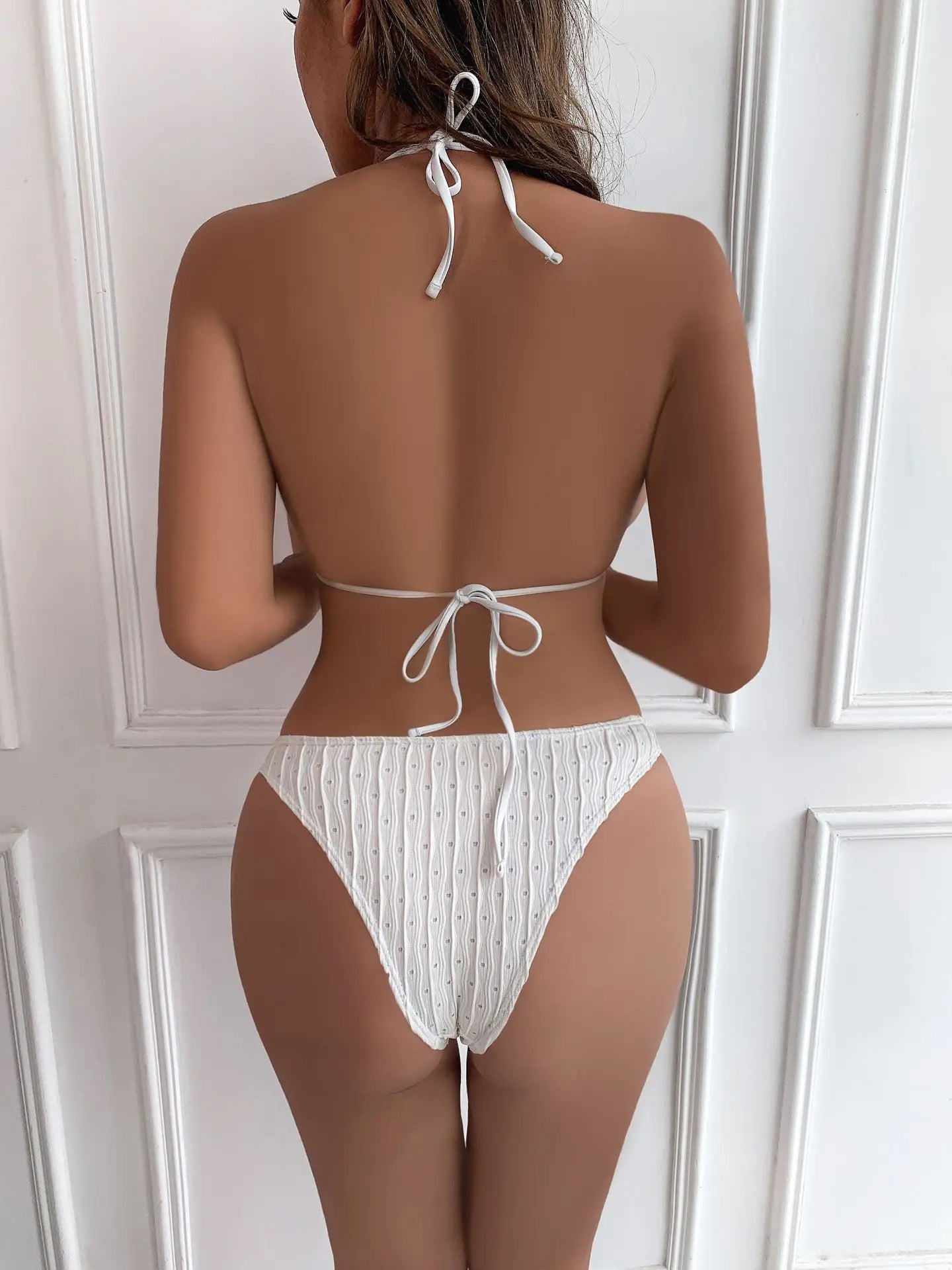 3-piece Beachskirt Swimsuit Women 2024 Solid Color Ventilate Bikini Sexy Triangle Cup Lace-up Backless Low Waist Bathing Suit