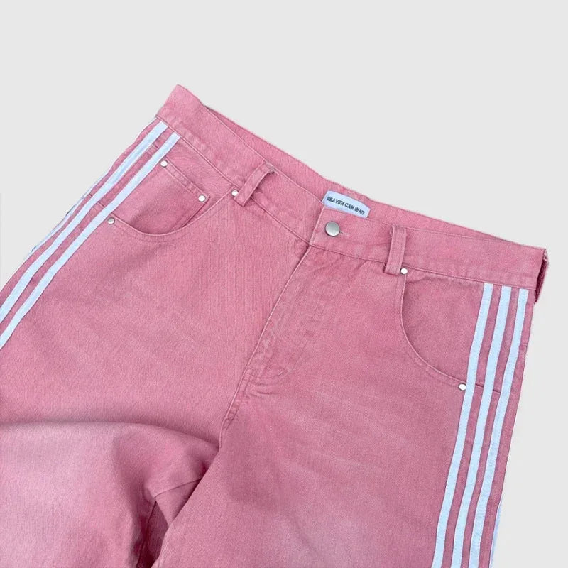 2025 men Jean Fashion high quality Striped Harajuku Jeans women Hip Hop streetwear Casual wide leg Jeans Vintage Jean