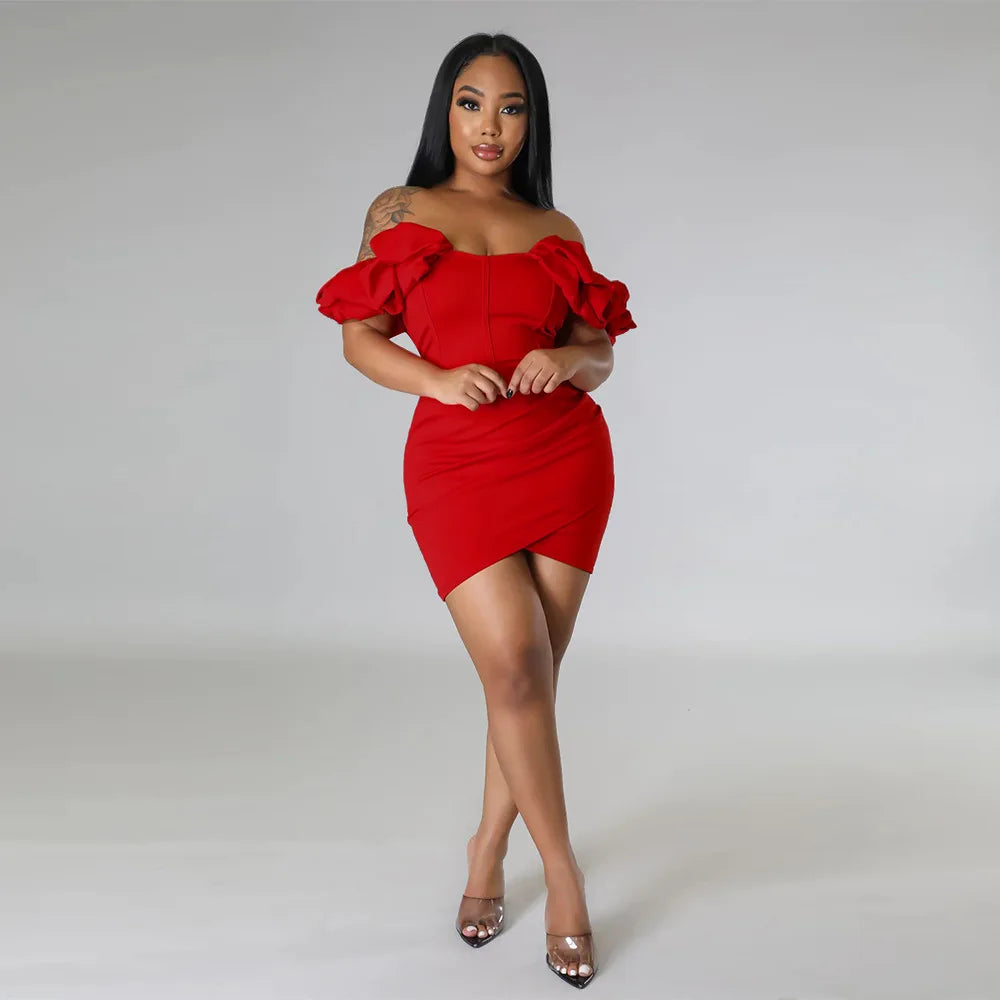 Petal Sleeve Fishbone Waist Dress Women 2024 Pleated Bodycon Long Sexy Dress Elegant Robes Party Dresses Vestidos