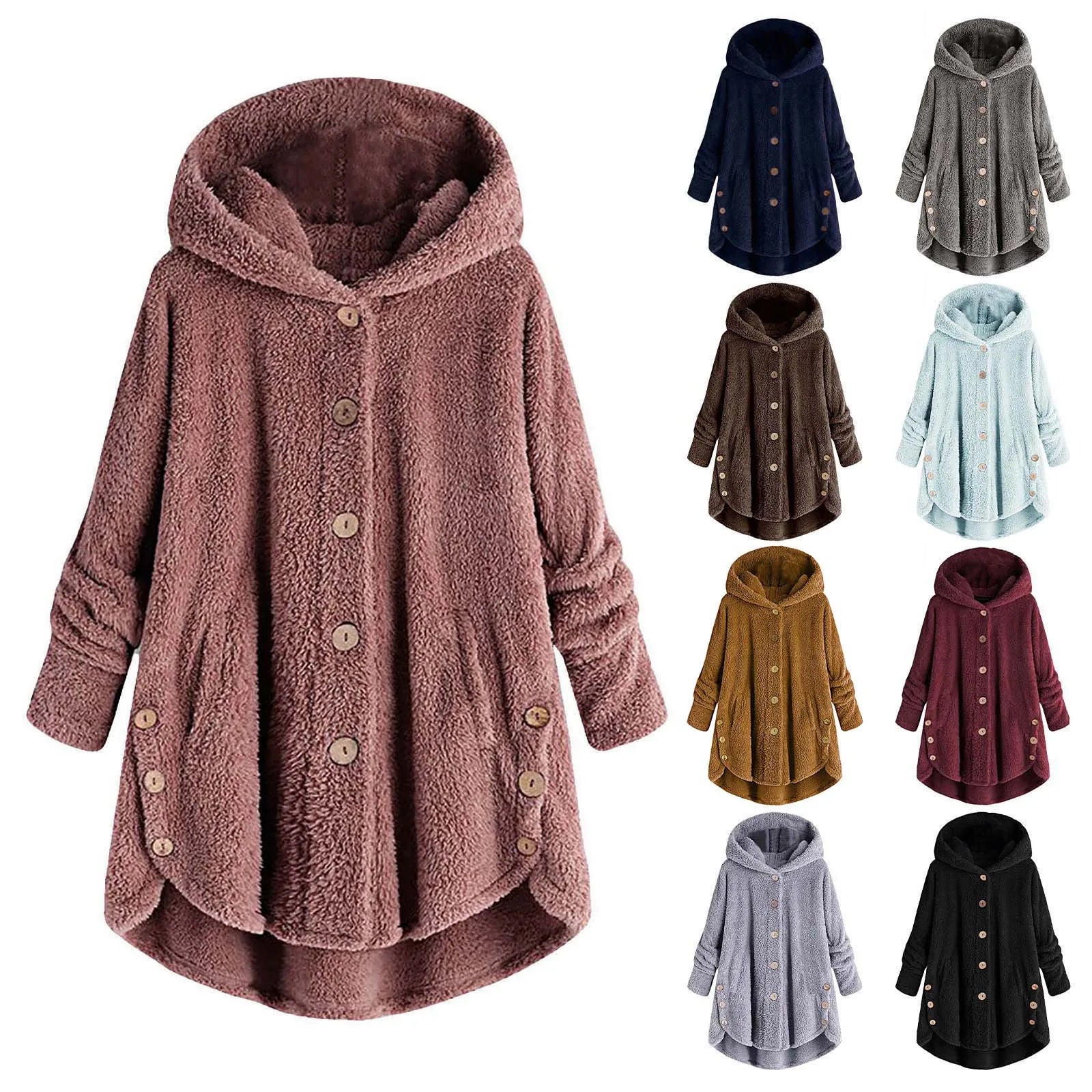 Autumn Winter Coat Women Warm Coat Wool Jacket Female Plush Coat Hooded Jacket New Women's Coats Solid Color Jacket